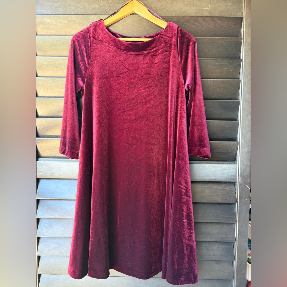 Cynthia Rowley Marroon Velvet Swing Dress 3/4 Sleeves Size M